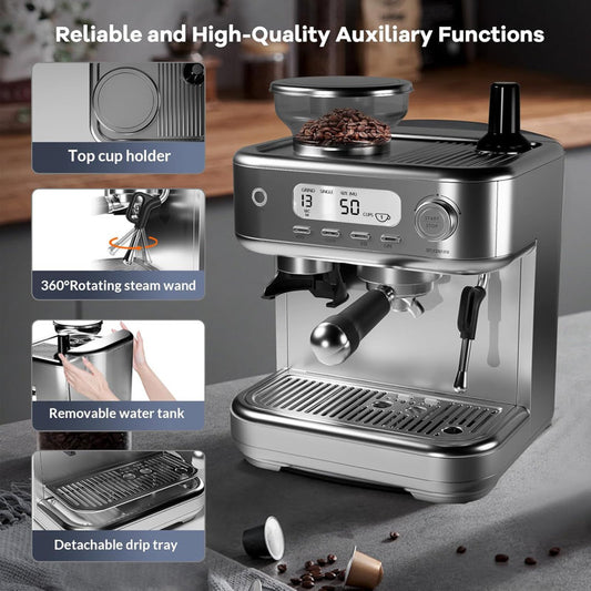 Kazoo 15-bar Espresso Machine with PID Temperature Control and Smart LCD Screen