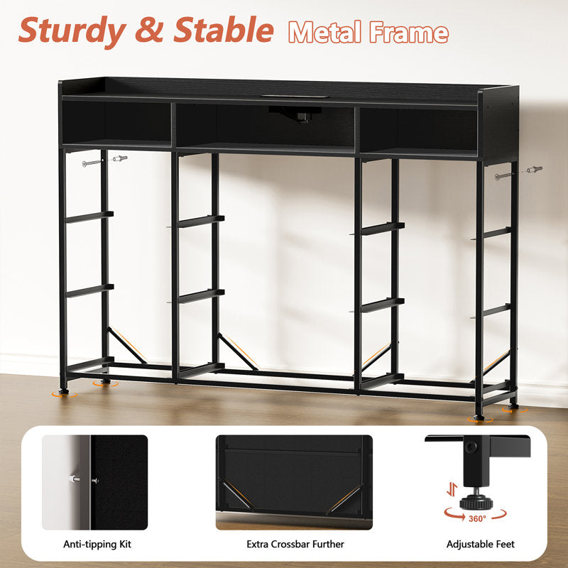 Commode Cheo à 9 tiroirs avec étagère ouverte à 2 niveaux, prise électrique et éclairage LED, commode de 43 pouces de largeur pour chambre à coucher (NOIR)