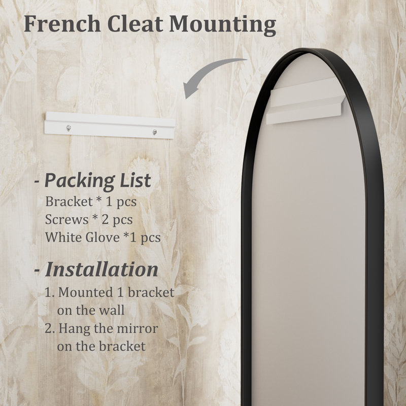 Miroir mural Amara Arch en verre trempé haute résistance et cadre en alliage d'aluminium, fixation par crémaillère française (36 x 48) NOIR