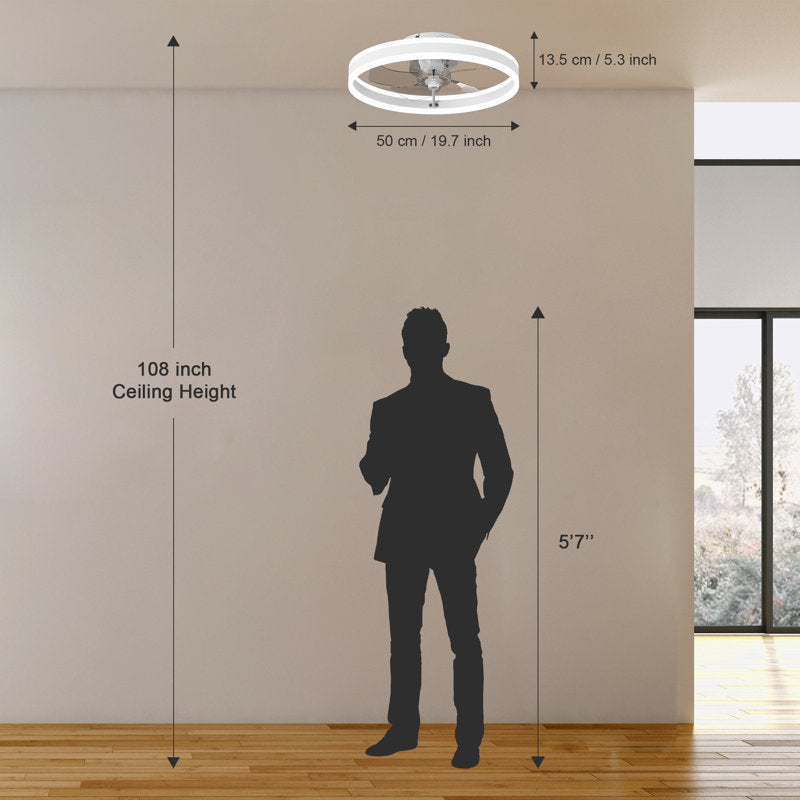 Ventilateur de plafond LED moderne et discret de 40 cm (15,75 po), contrôle par application et télécommande, 6 vitesses, toutes saisons