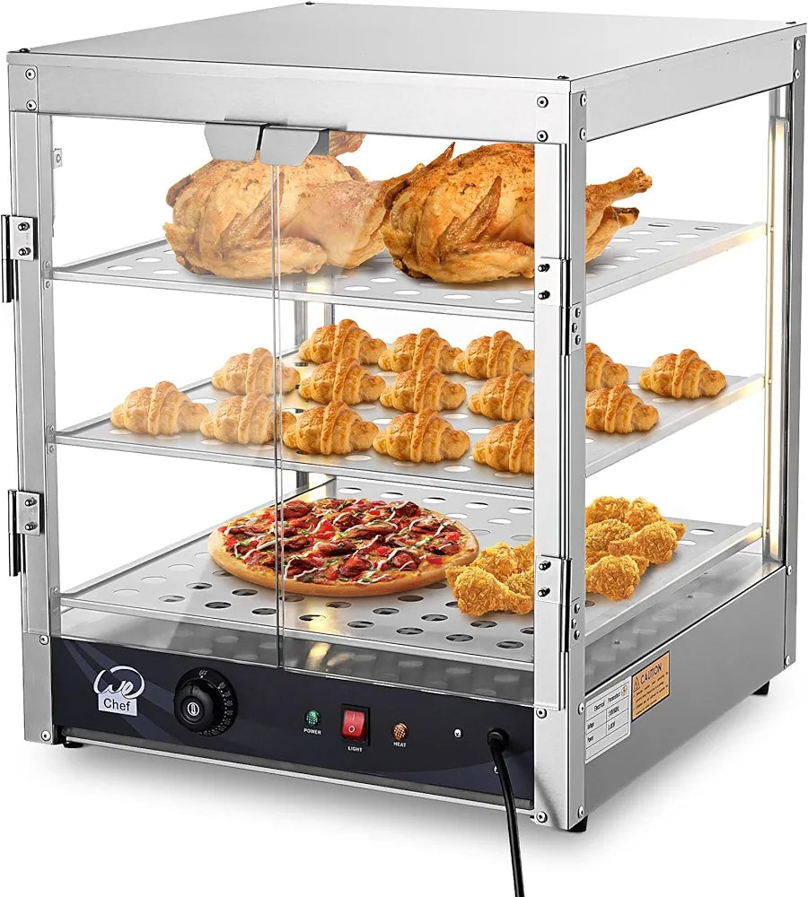 WeChef 20" Commercial Countertop Food 3-Tier Pizza Warmer with LED Adjustable Lighting Food Heater Display Case Stainless Steel for Food Truck Food Tent Fast Food Restaurant ***OPEN BOX***