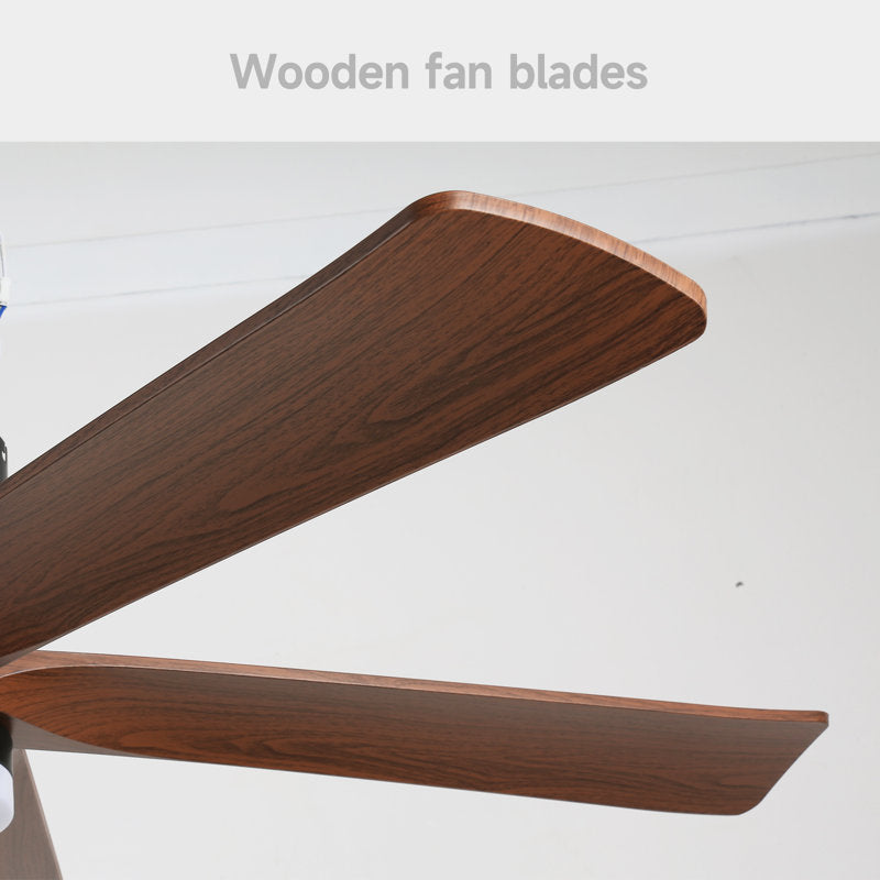 52-inch recessed ceiling fan with lights and remote control, wood grain effect farmhouse fan, stepless dimming, low-profile LED light, 6 speeds, reversible