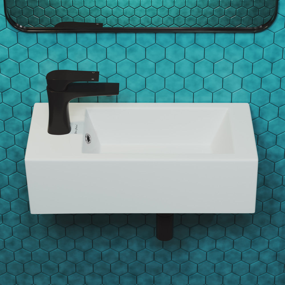 Lavabo suspendu rectangulaire Voltaire avec robinetterie à montage latéral gauche