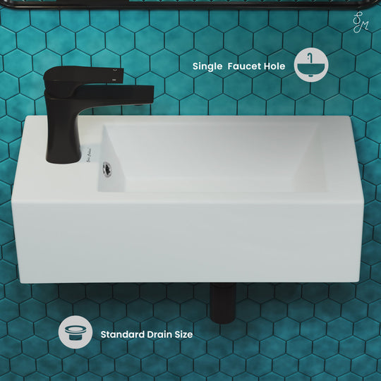 Lavabo suspendu rectangulaire Voltaire avec robinetterie à montage latéral gauche