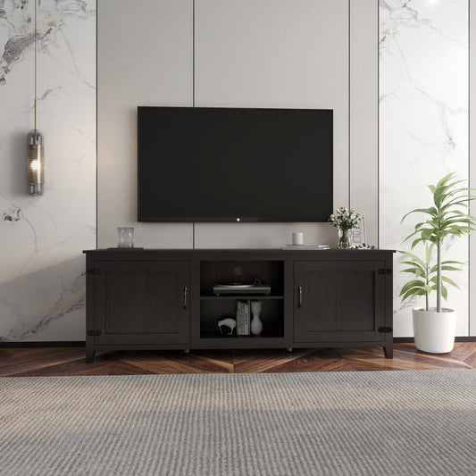 Montel 70'' W Storage Credenza TV Stand Storage Media Console Entertainment Center,Tradition Black,With Doors