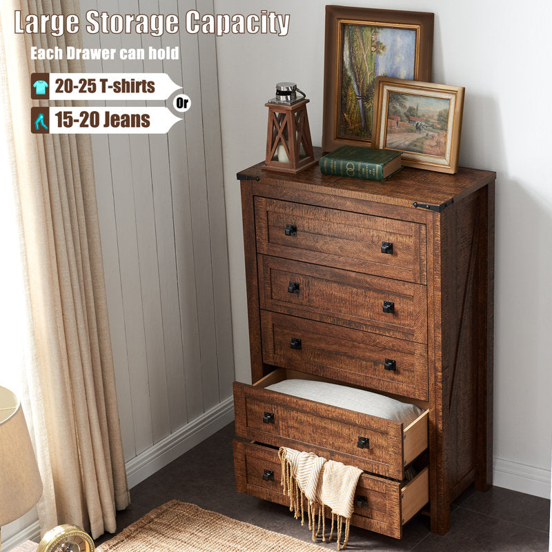 Commode haute rustique à 5 tiroirs Grantville House pour chambre à coucher