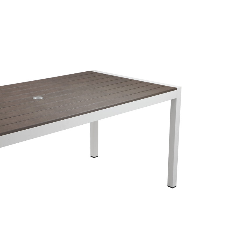 Table de salle à manger Aynura en plastique pour 6 personnes, utilisable en intérieur et en extérieur, grise et blanche. 