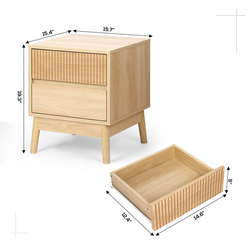 Tables de chevet en bois rainuré avec 2 tiroirs (lot de 2)