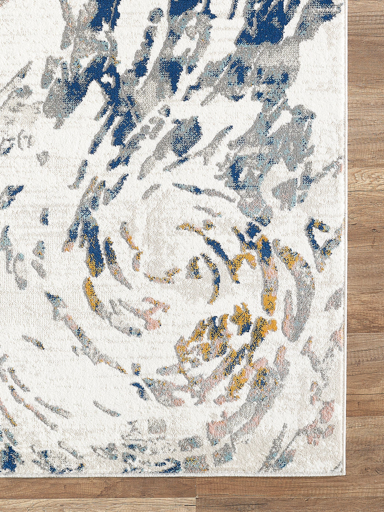 Abani Porto Contemporary Swirl Light Blue and Burnt Orange Area Rug 7'9 x 10'2"