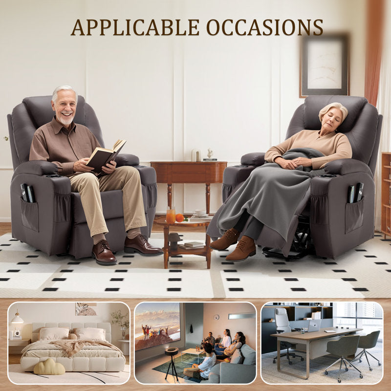 Power Lift electric recliner chair with massage and heat for seniors with side pockets and 2 cup holders