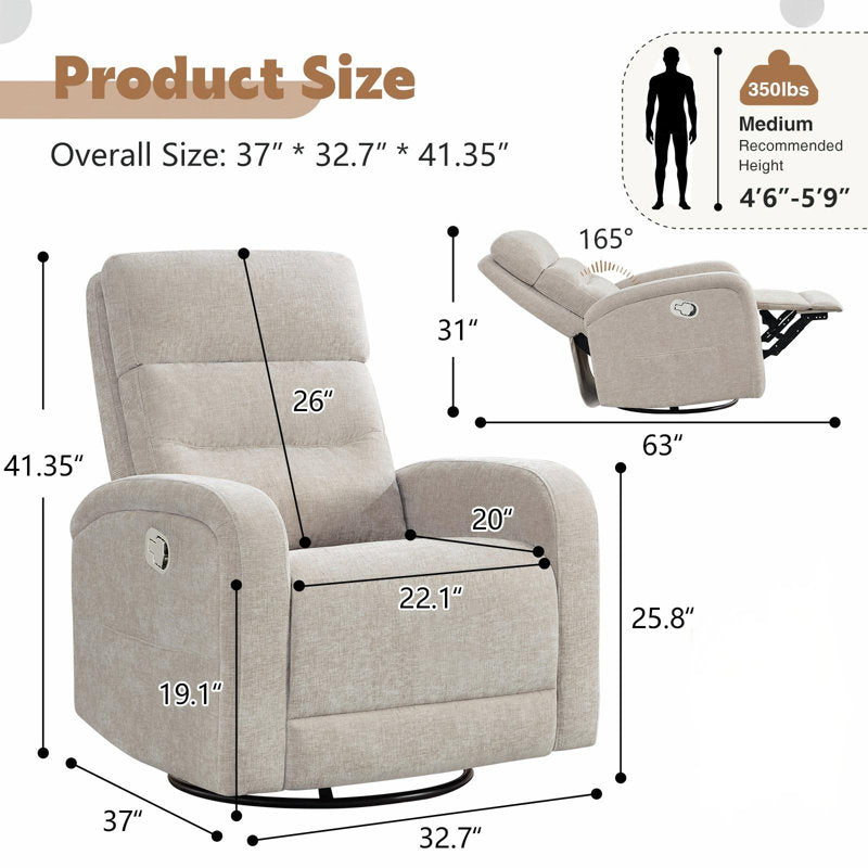 Fauteuil inclinable pivotant et à bascule moderne en velours côtelé marron camel pour salon 