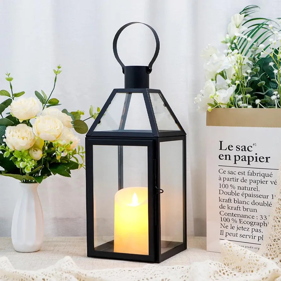 Lanterne de table en acier inoxydable de 16 pouces 