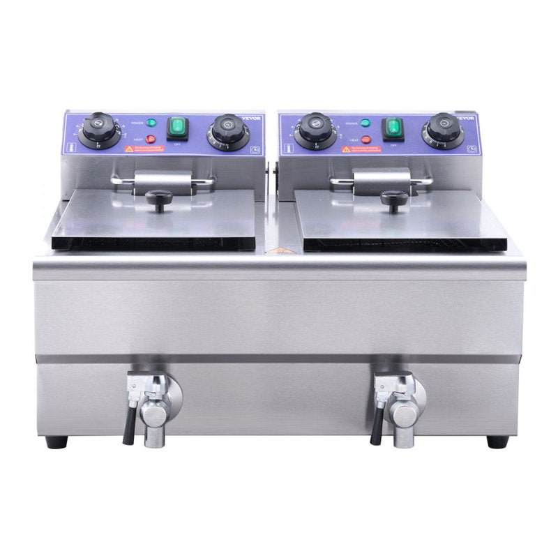 Friteuse électrique VEVOR 24L, avec minuterie et filtration d'huile, deux paniers amovibles et couvercle inclus