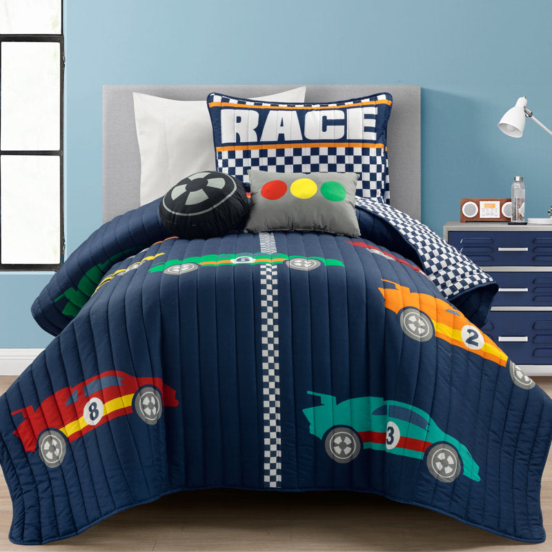 Lush Navy Microfiber Reversible 4 Piece Quilt Set