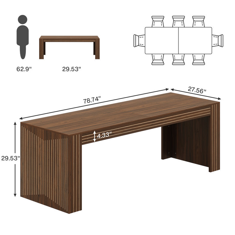 Table de salle à manger rectangulaire de 200 cm (78,7 pouces) pour 6 personnes, grande table pour cuisine ou salle à manger.