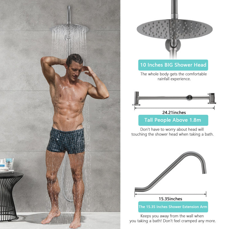 Shower System with 10-inch Rain Shower Head, 4-Function Adjustable Dual Shower Head