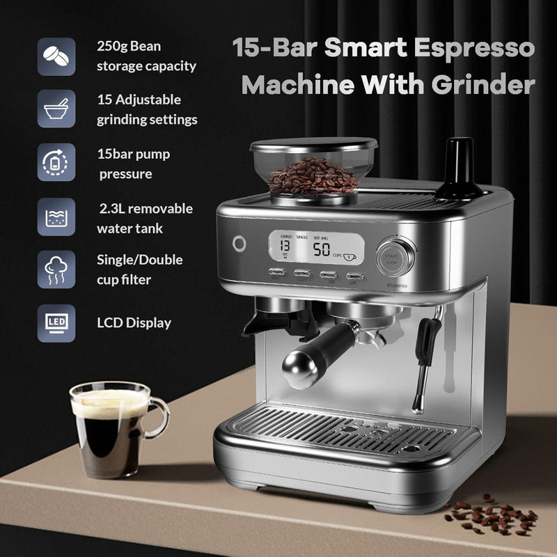 Kazoo 15-bar Espresso Machine with PID Temperature Control and Smart LCD Screen