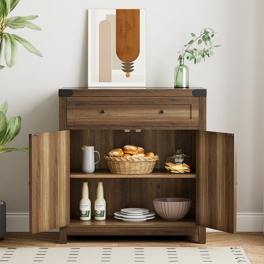 33" Tall 2 - Door Accent Cabinet with 1 Drawer Brown