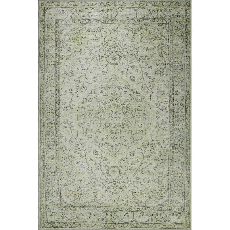 Folk Distressed Patterned Woven Base Decorative Green Rug 10x10 square