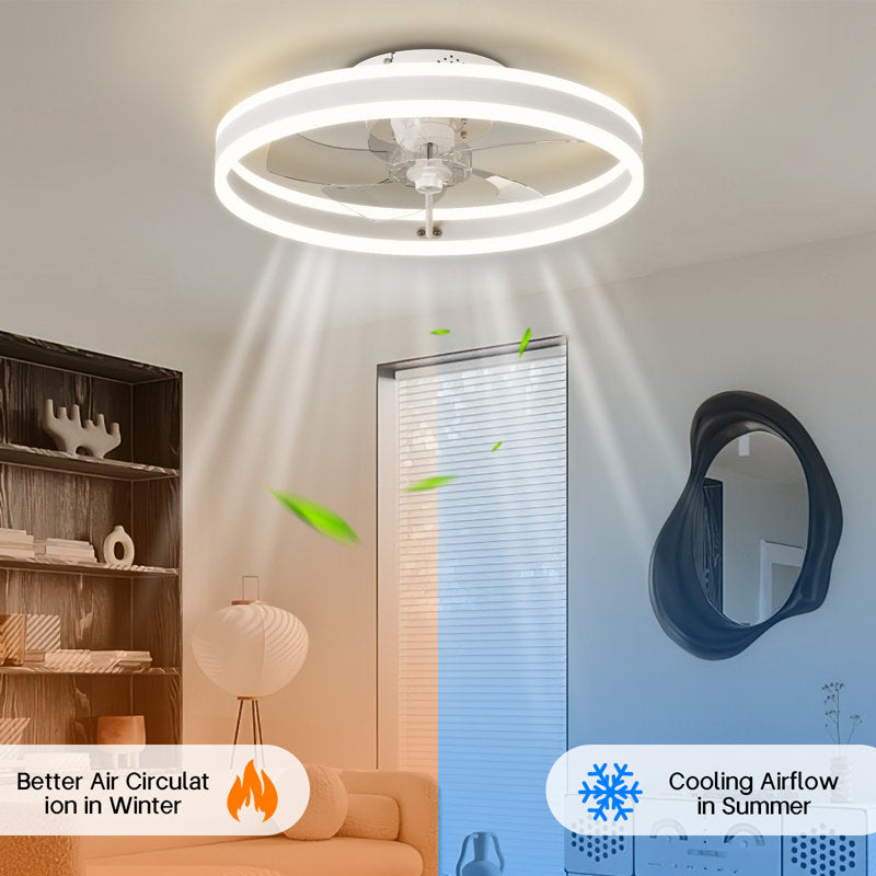 Ventilateur de plafond LED moderne et discret de 40 cm (15,75 po), contrôle par application et télécommande, 6 vitesses, toutes saisons