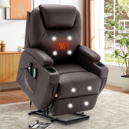 Power Lift electric recliner chair with massage and heat for seniors with side pockets and 2 cup holders