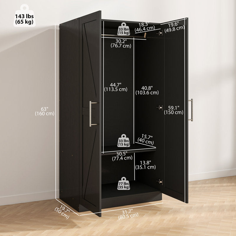 Armoire avec 2 portes de grange et armoire noire
