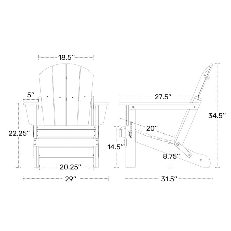 Chaise Adirondack pliante d'extérieur Shawnna résistante aux intempéries, noire 