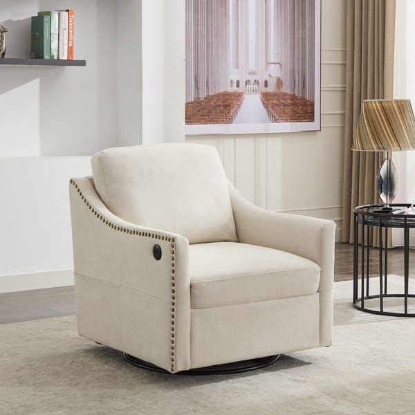 Fauteuil pivotant en tissu beige