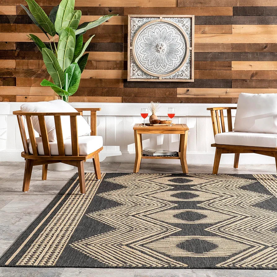 nuLOOM Ranya Tribal Indoor/Outdoor Area Rug for Living Room Patio Deck Front Porch Kitchen, Dark Grey/Ivory 8x10