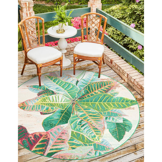 Tapis d'intérieur/extérieur Firman à motif floral lavable, 3 m de diamètre