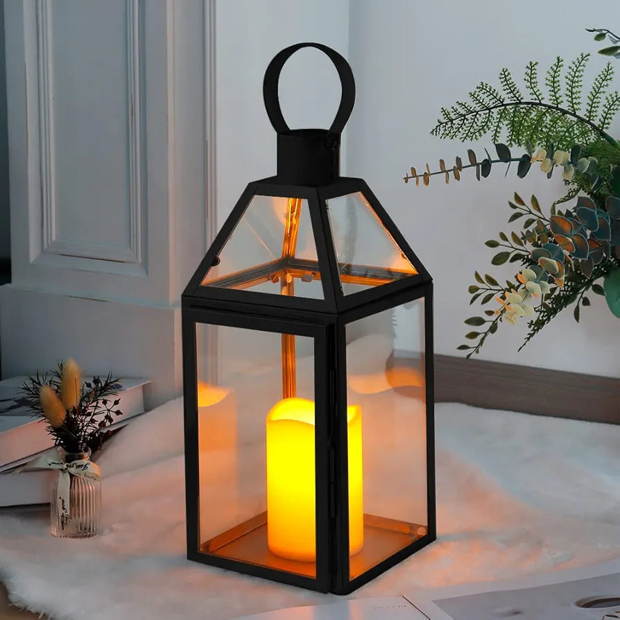 Lanterne de table en acier inoxydable de 16 pouces 