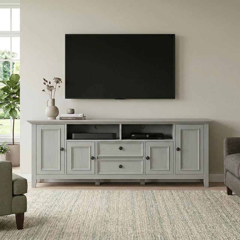 Amherst 72" solid wood TV Stand for TVs 80" or Smaller with 2 Cabinets, 2 Drawers and Adjustable Shelves