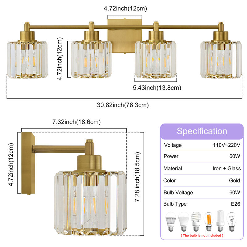 Berto 3-Light Dimmable Bathroom Light Fixture with Crystal Shade