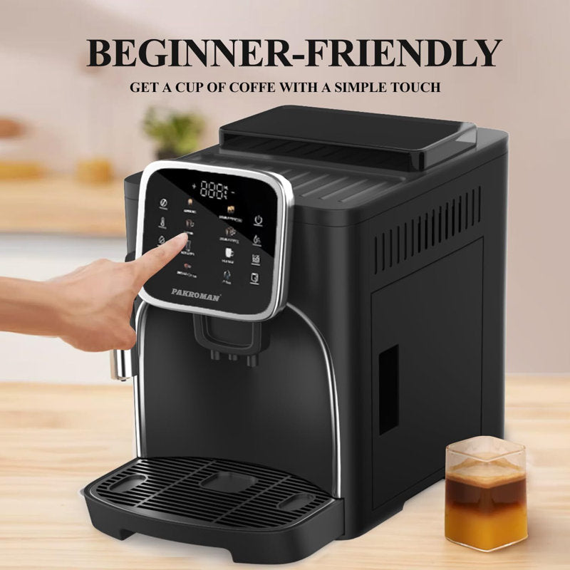 Machine à expresso entièrement automatique avec mousseur à lait + 19 bars, écran tactile Ulka italien + moulin à café à meules