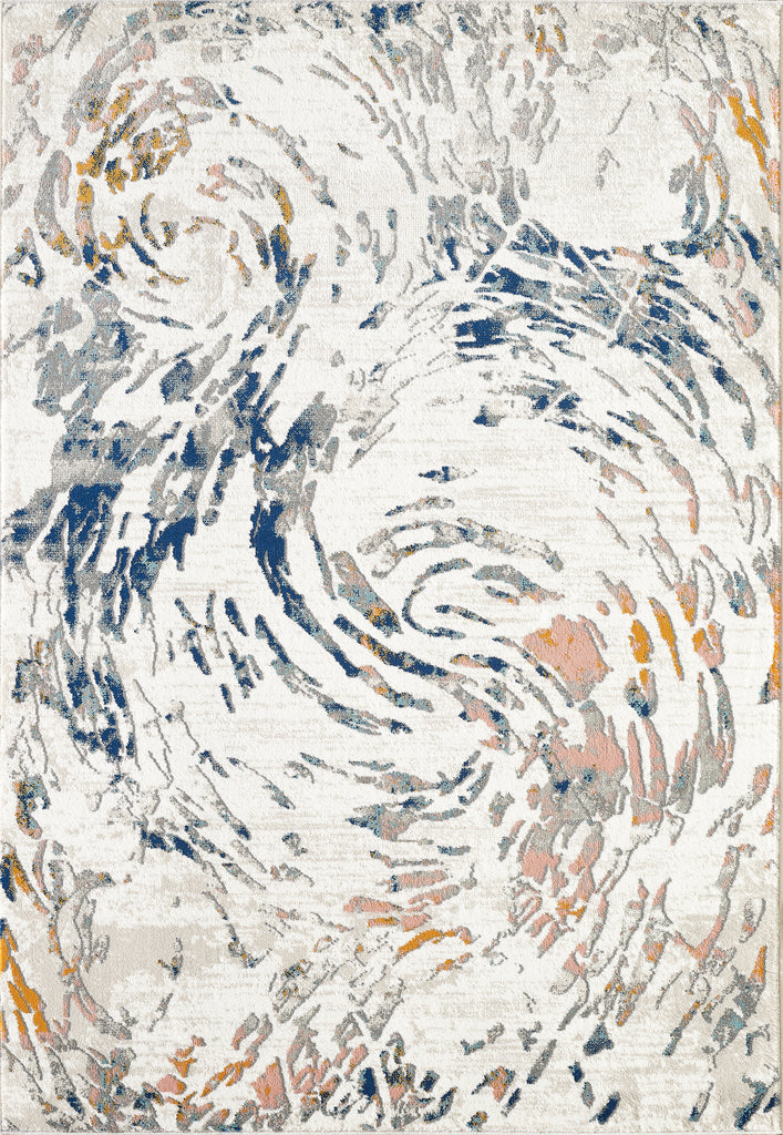 Abani Porto Contemporary Swirl Light Blue and Burnt Orange Area Rug 7'9 x 10'2"
