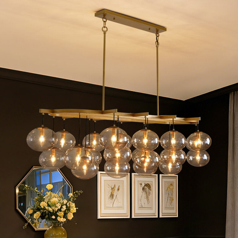 Adelene 72" 24-Light Dimmable Modern Rectangular Linear Bubble Glass Chandelier