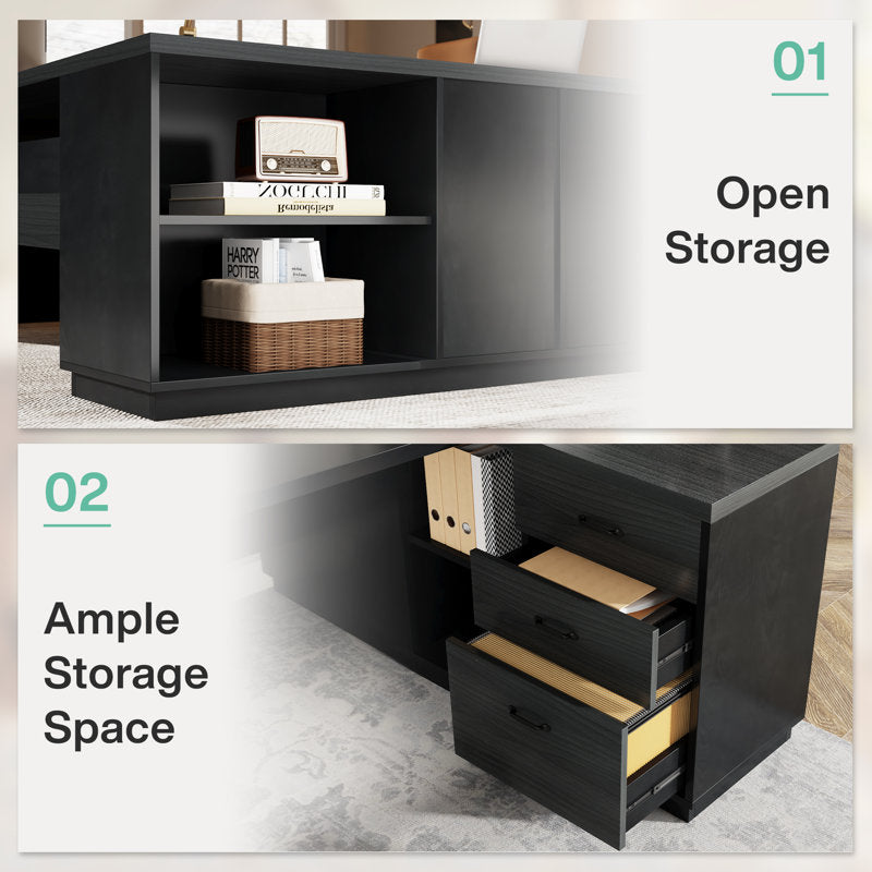 L Shaped Modern Executive Office Desk With Drawers