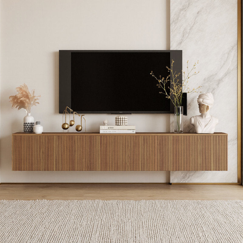 Elegant 69" Floating Black TV Stand with 16-Color LED Lights - Modern Wall-Mounted Audio-Video Unit for 55" to 65" TVs