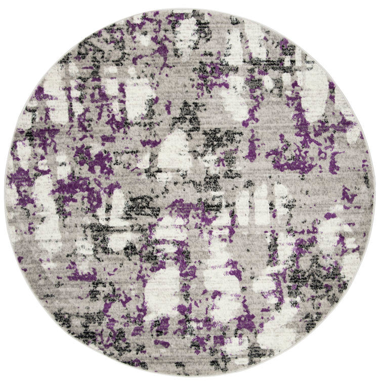 Tapis Jeter abstrait gris/violet rond de 2,44 m