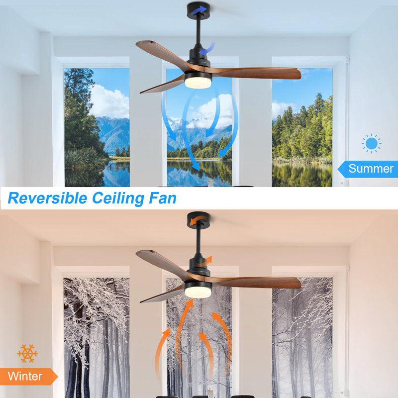 Ventilateur de plafond standard Shylo 5 pales de 132 cm (52 ​​po) avec éclairage LED intégré, noir et marron