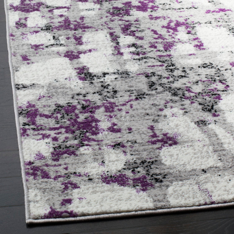 Tapis Jeter abstrait gris/violet rond de 2,44 m