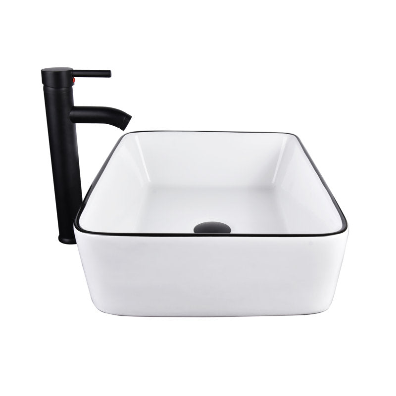 Vasque rectangulaire moderne en céramique blanche avec robinet