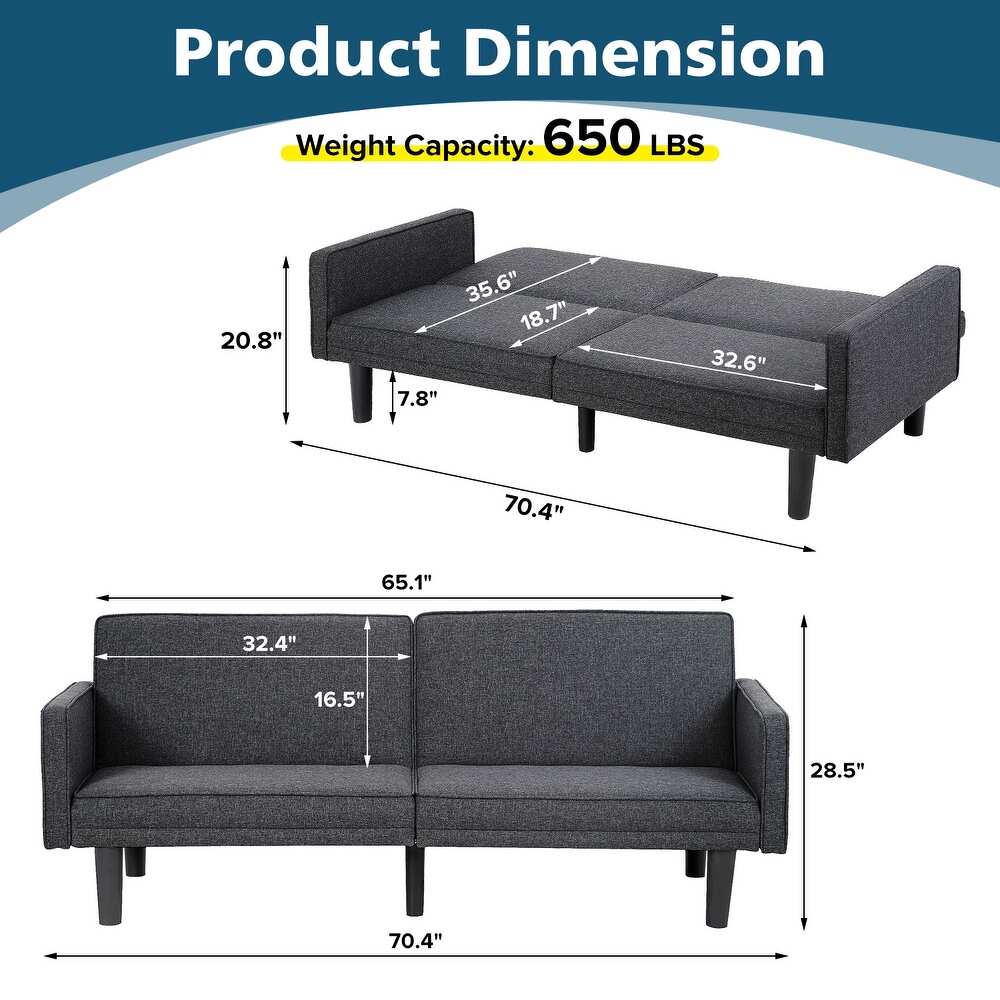 Canapé-lit futon convertible d'angle, canapé-lit deux places avec pieds fuselés pour salon, bureau, chambre d'étudiant, bureau