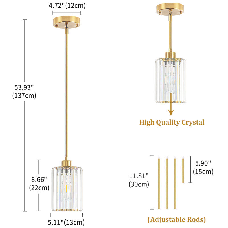 Bette 1-Light Modern Crystal Pendant Light with Adjustable Height (Set of 3)