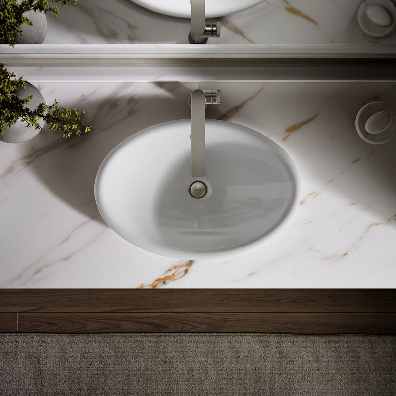 Lavabo vasque ovale en métal Iron Plains avec trop-plein, blanc 