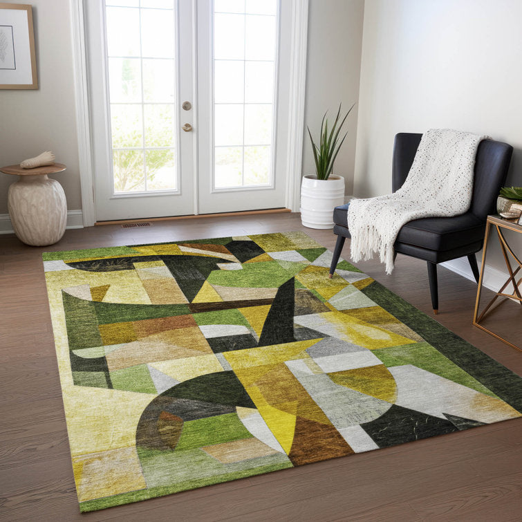 Tapis vert Xhevrie lavable en machine pour intérieur/extérieur 8x10