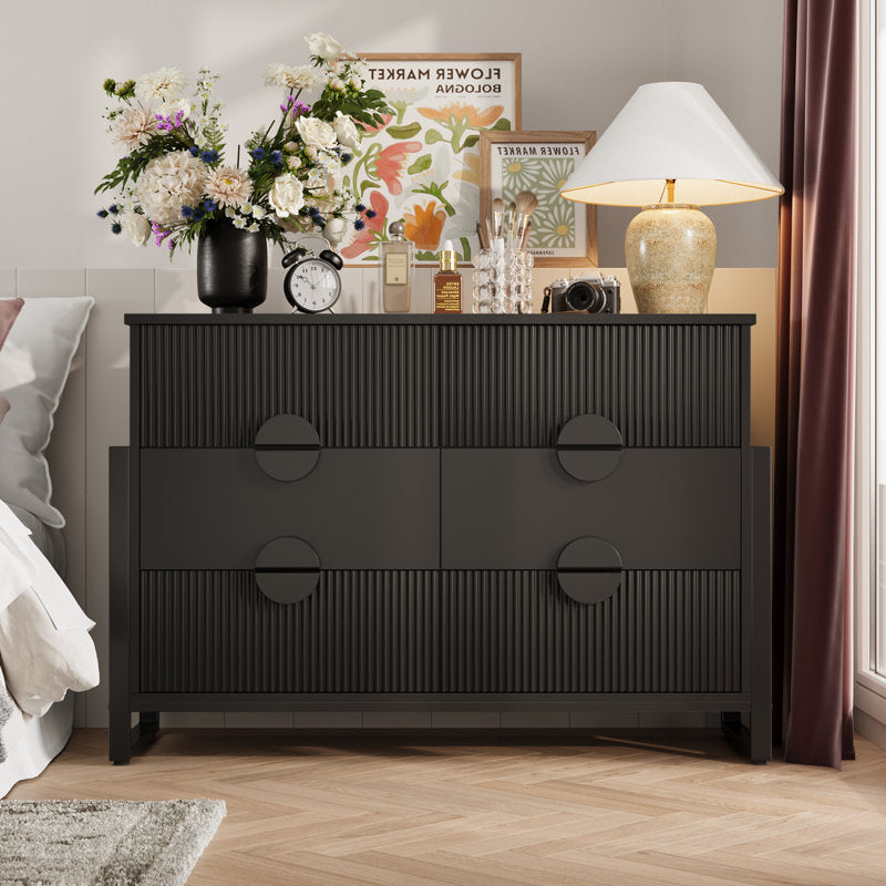 Commode moderne à 6 tiroirs, de couleur noirâtre