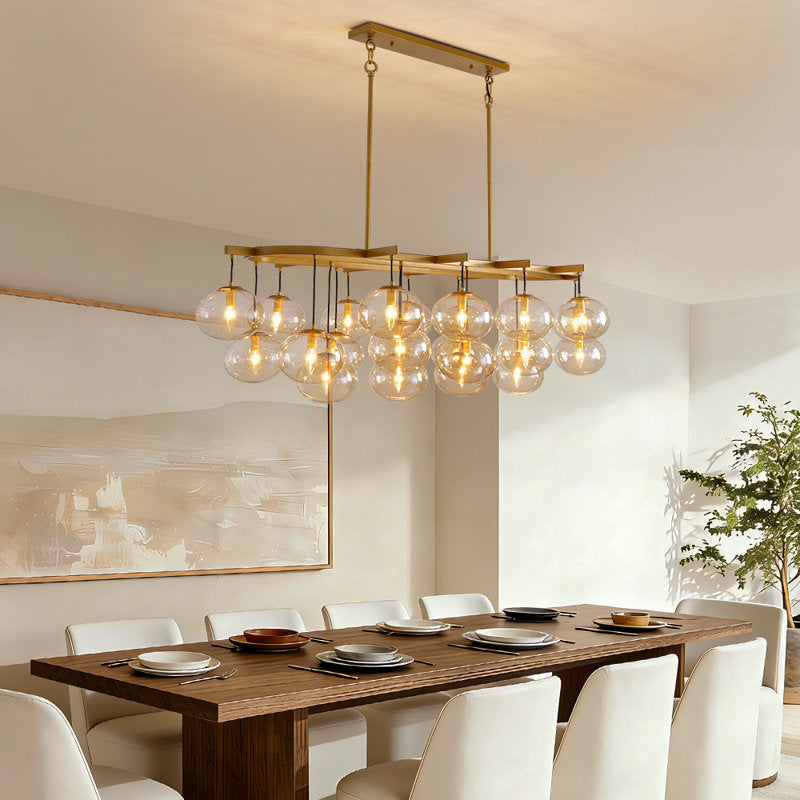 Adelene 72" 24-Light Dimmable Modern Rectangular Linear Bubble Glass Chandelier