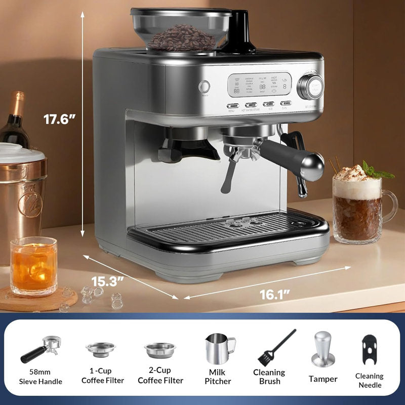 Kazoo 15-bar Espresso Machine with PID Temperature Control and Smart LCD Screen