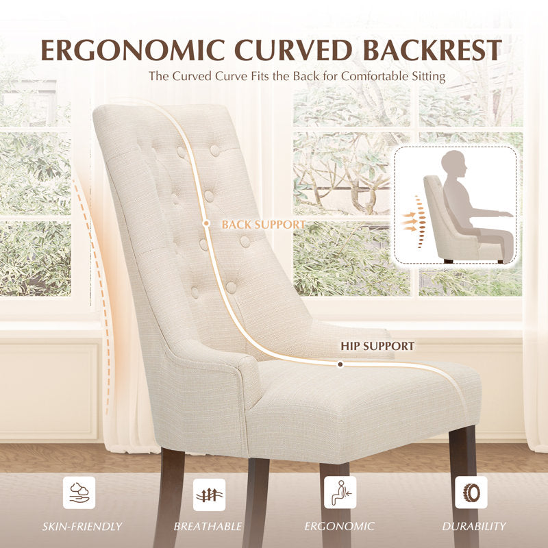 Tufted Wingback Dining Chairs Set of 2 | Linen Fabric Parsons Dining Chairs